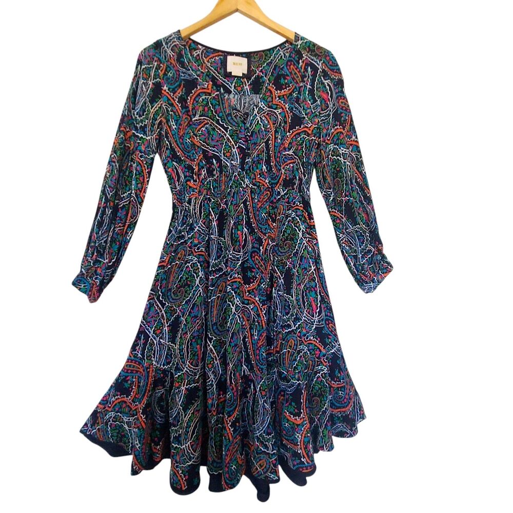 Anthropologie Maeve Maplewood Paisley Dress Size Medium Blue Colorful